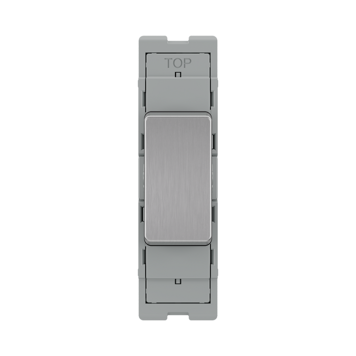 BG GridLite Brushed Steel 20A 2 Way Single Pole Centre-Off Switch Module MBS12C – front view