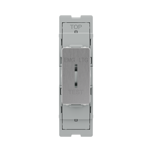BG GridLite Brushed Steel 20A 16AX 2 Way Single Pole Emergency Lighting Test Key Switch Module MBS12EL – front view