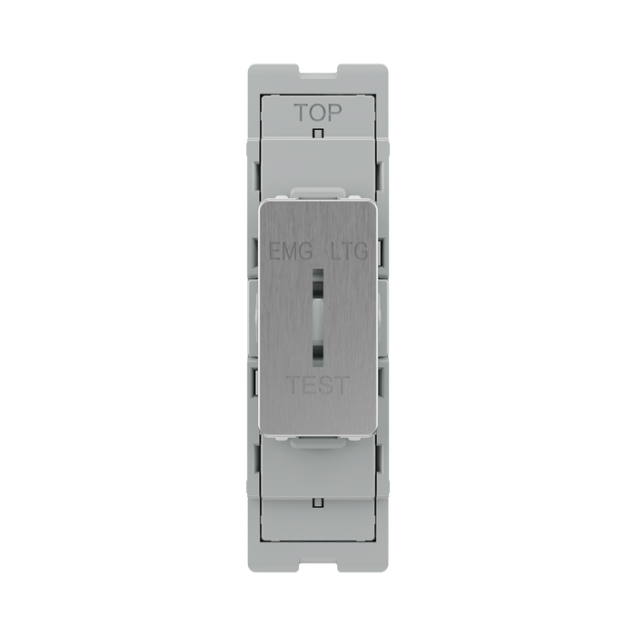 BG GridLite Brushed Steel 20A 16AX 2 Way Single Pole Emergency Lighting Test Key Switch Module MBS12EL – front view