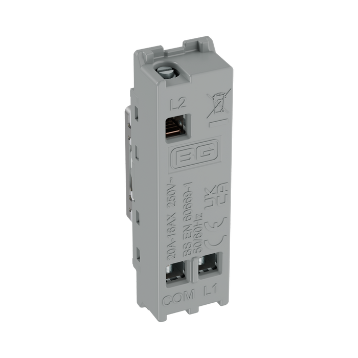 BG GridLite Brushed Steel 20A 16AX 2 Way Single Pole Emergency Lighting Test Key Switch Module MBS12EL – side view
