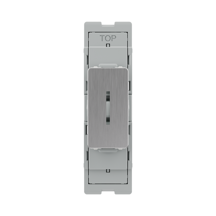 BG GridLite Brushed Steel 20A 16AX 2 Way Single Pole Key Switch Module MBS12KY – front view