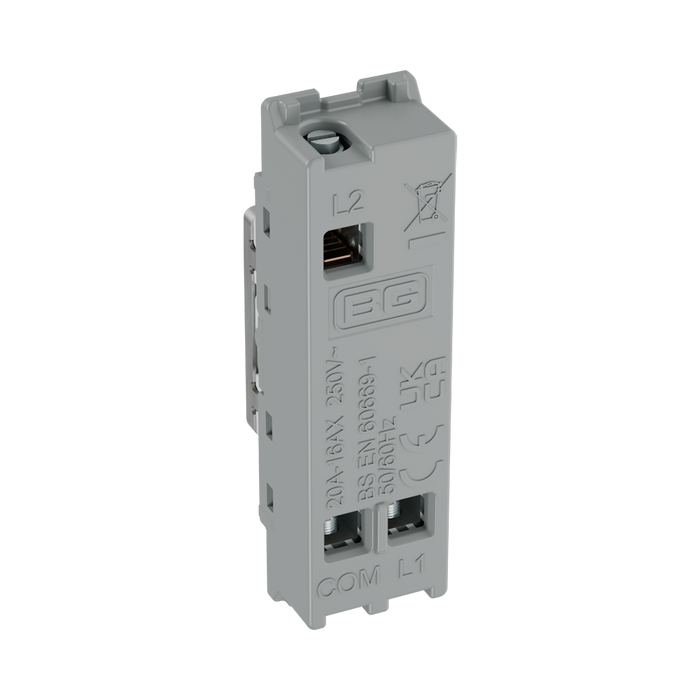 BG GridLite Brushed Steel 20A 16AX 2 Way Single Pole Key Switch Module MBS12KY – side view