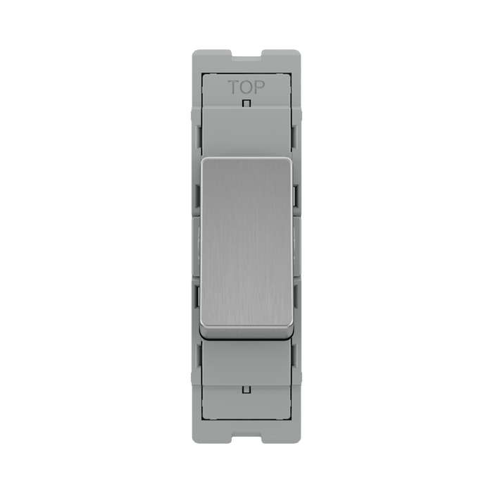 BG GridLite Brushed Steel 20A 16AX 2 Way Single Pole Switch Module MBS12 – front view