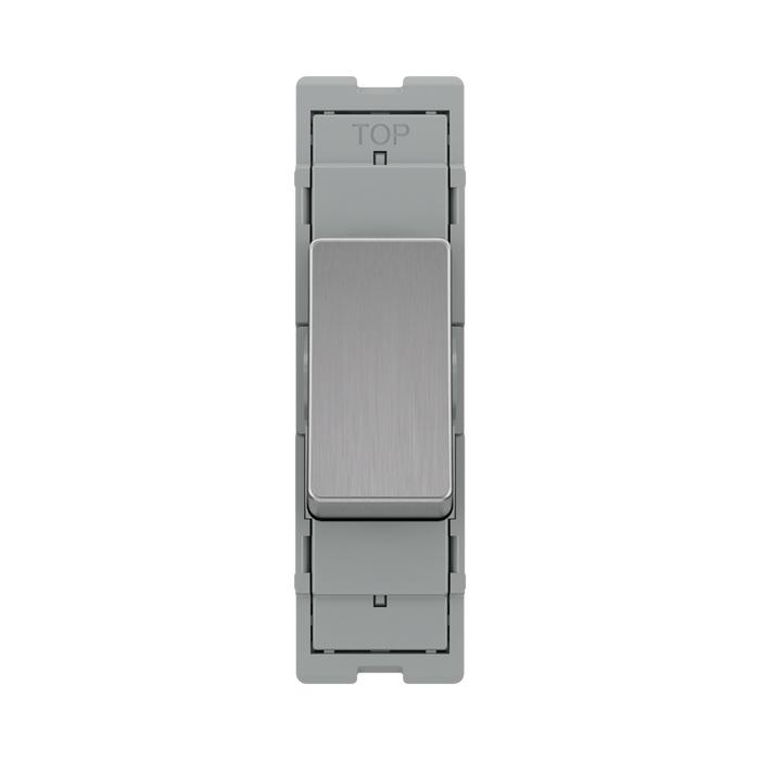 BG GridLite Brushed Steel 20A 16AX Intermediate Switch Module MBS13 – front view