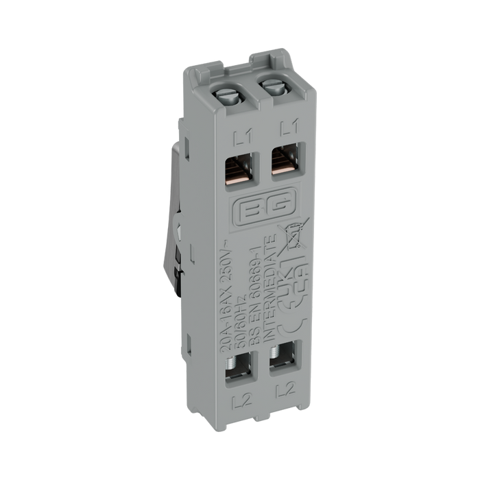 BG GridLite Brushed Steel 20A 16AX Intermediate Switch Module MBS13 – side view