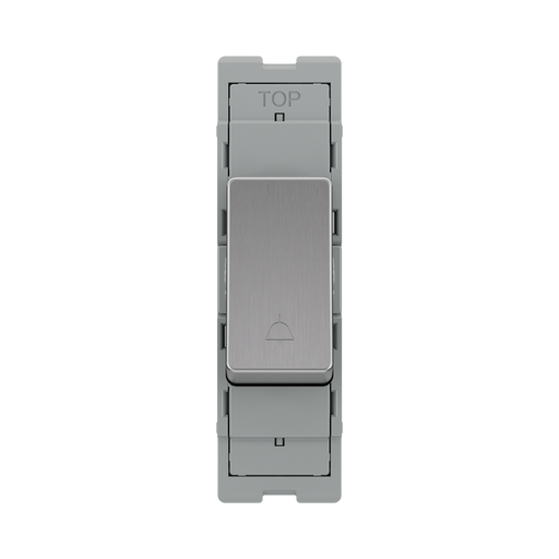 BG GridLite Brushed Steel 20A 2 Way Retractive Bell Symbol Switch Module MBS142BELL – front view