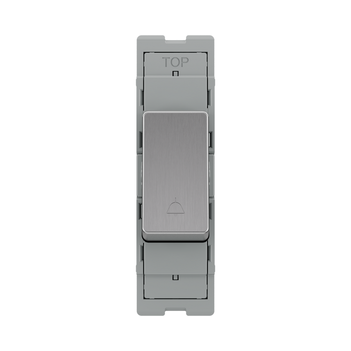 BG GridLite Brushed Steel 20A 2 Way Retractive Bell Symbol Switch Module MBS142BELL – front view