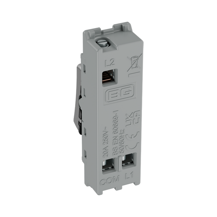 BG GridLite Brushed Steel 20A 2 Way Retractive Bell Symbol Switch Module MBS142BELL – side view