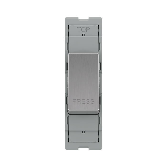 BG GridLite Brushed Steel 20A 2 Way Retractive PRESS Switch Module MBS142PR – front view