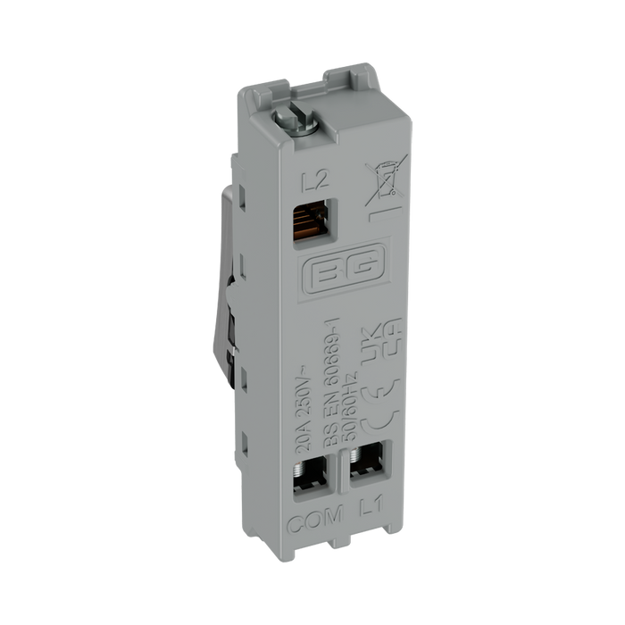 BG GridLite Brushed Steel 20A 2 Way Retractive PRESS Switch Module MBS142PR – side view