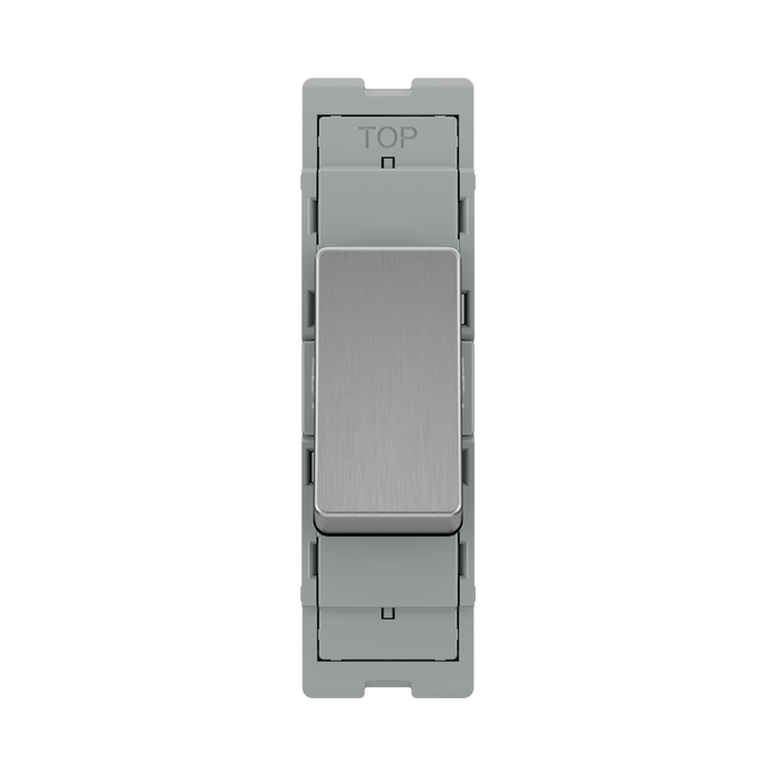 BG GridLite Brushed Steel 20A 2 Way Retractive Switch Module MBS142 – front view