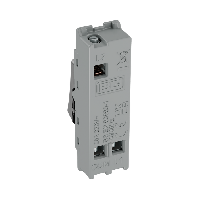 BG GridLite Brushed Steel 20A 2 Way Retractive Switch Module MBS142 – side view