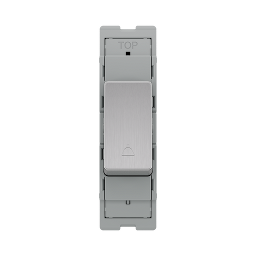 BG GridLite Brushed Steel 20A 1 Way Retractive Bell Symbol Switch Module MBS14BELL – front view