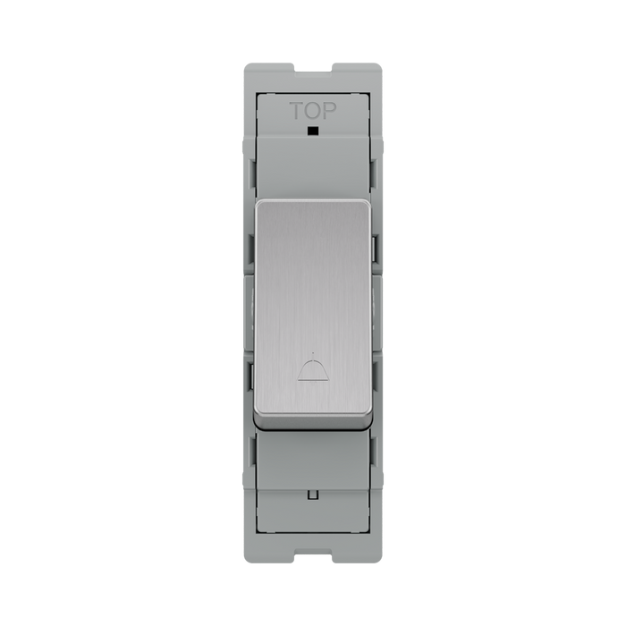 BG GridLite Brushed Steel 20A 1 Way Retractive Bell Symbol Switch Module MBS14BELL – front view