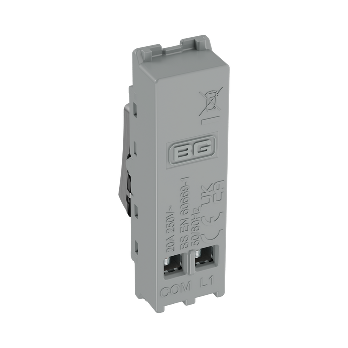 BG GridLite Brushed Steel 20A 1 Way Retractive Bell Symbol Switch Module MBS14BELL – side view