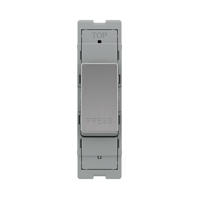 BG GridLite Brushed Steel 20A 1 Way Retractive PRESS Switch Module MBS14PR – front view