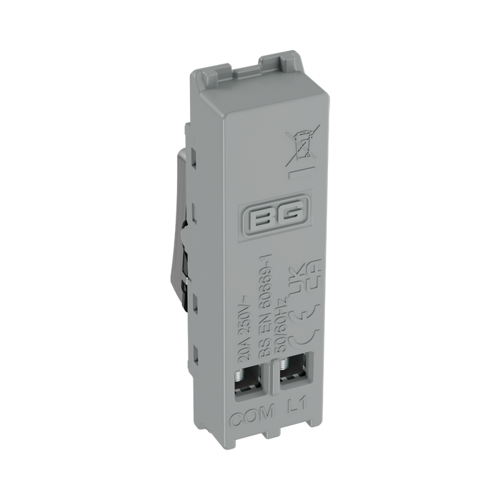 BG GridLite Brushed Steel 20A 1 Way Retractive PRESS Switch Module MBS14PR – side view