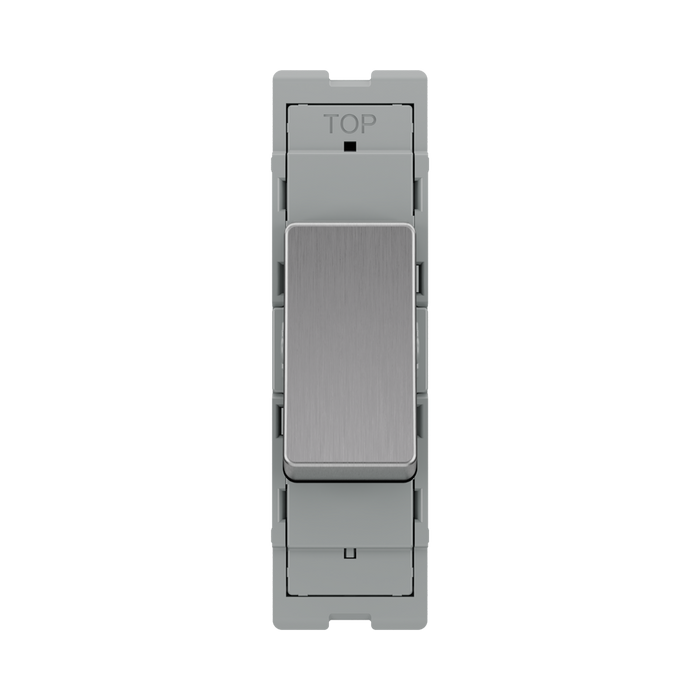 BG GridLite Brushed Steel 20A 1 Way Retractive Switch Module MBS14 – front view