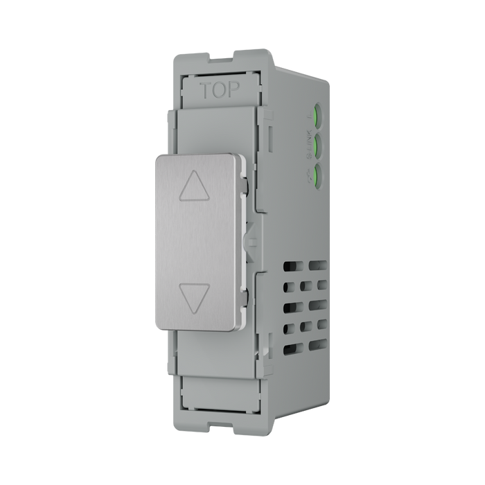 BG GridLite Brushed Steel Touch LED Dimmer Master Module MBSTDM – angled view