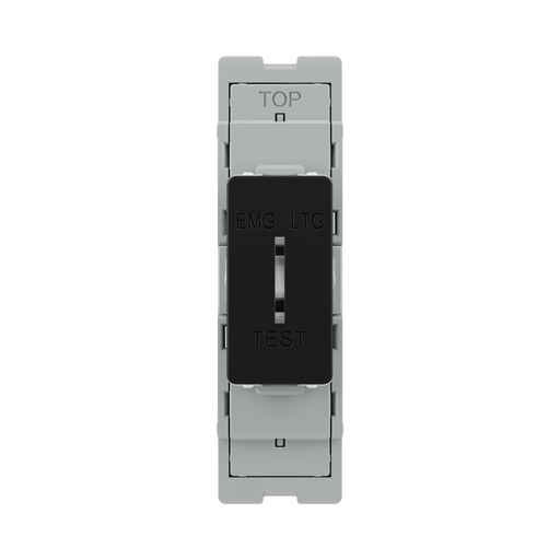 BG GridLite Matt Black 20A 16AX 2 Way Single Pole Emergency Lighting Test Key Switch Module MFB12EL – front view