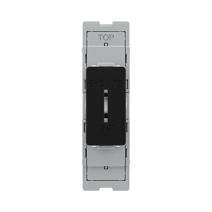 BG GridLite Matt Black 20A 16AX 2 Way Single Pole Emergency Lighting Test Key Switch Module MFB12EL – front view
