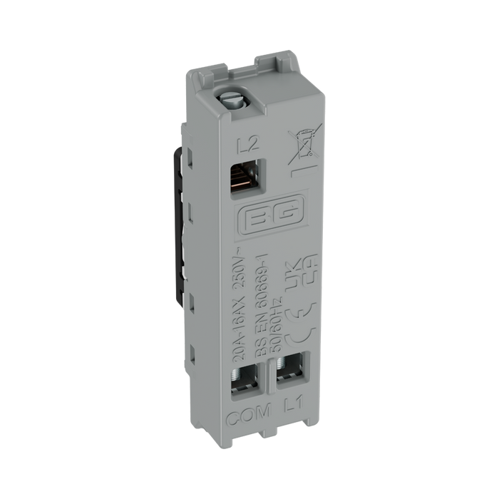 BG GridLite Matt Black 20A 16AX 2 Way Single Pole Emergency Lighting Test Key Switch Module MFB12EL – side view