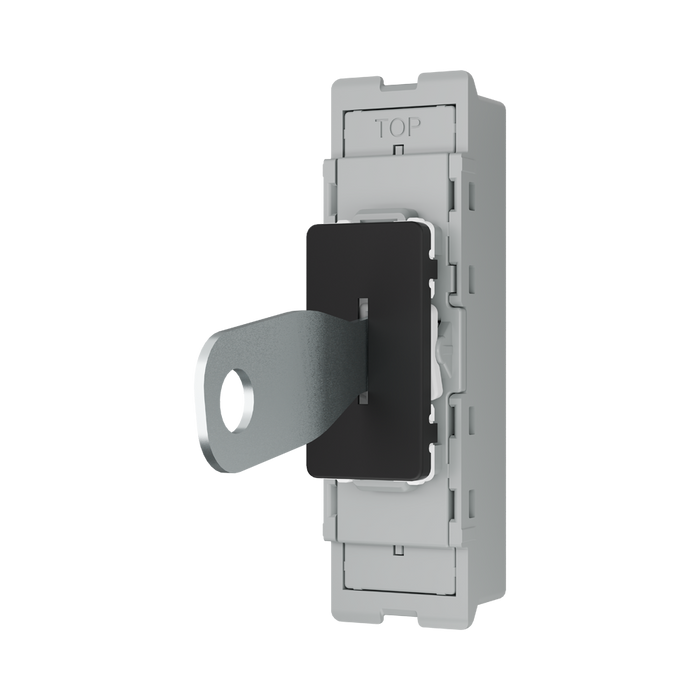 BG GridLite Matt Black 20A 16AX 2 Way Single Pole Key Switch Module MFB12KY – angled view