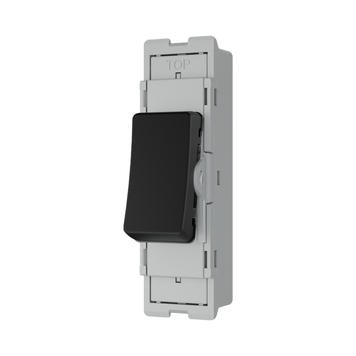 BG GridLite Matt Black 20A 16AX Intermediate Switch Module MFB13 – angled view