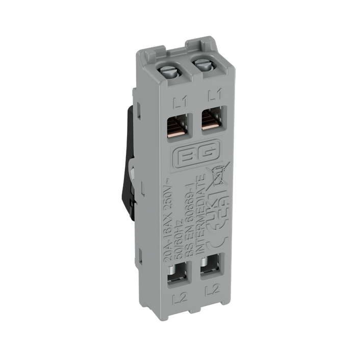 BG GridLite Matt Black 20A 16AX Intermediate Switch Module MFB13 – side view