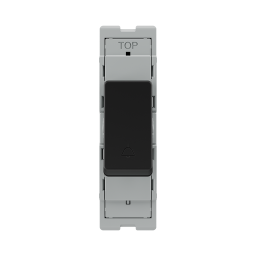 BG GridLite Matt Black 20A 2 Way Retractive Bell Symbol Switch Module MFB142BELL – front view