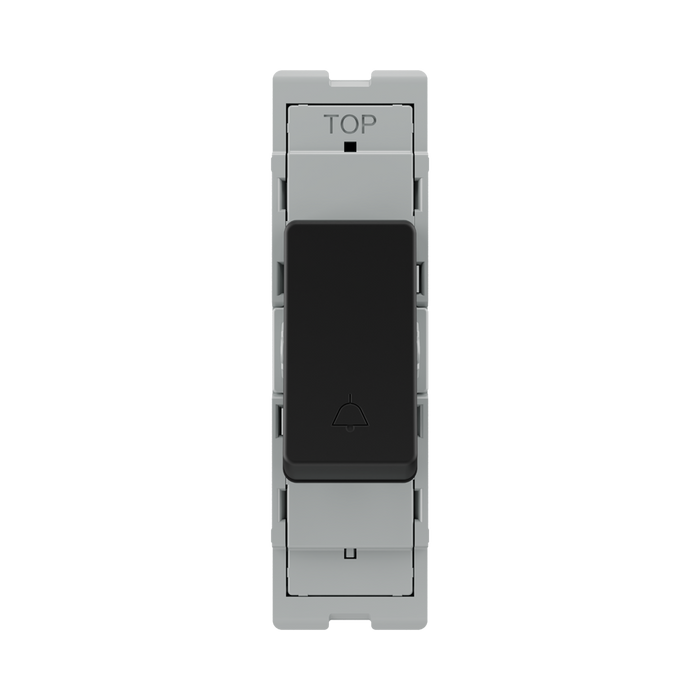 BG GridLite Matt Black 20A 2 Way Retractive Bell Symbol Switch Module MFB142BELL – front view
