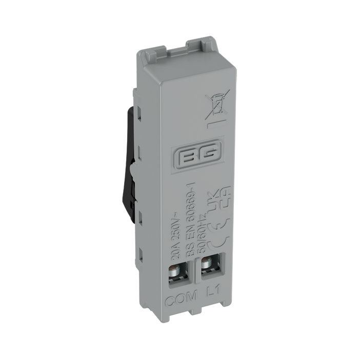 BG GridLite Matt Black 20A 2 Way Retractive Bell Symbol Switch Module MFB142BELL – side view