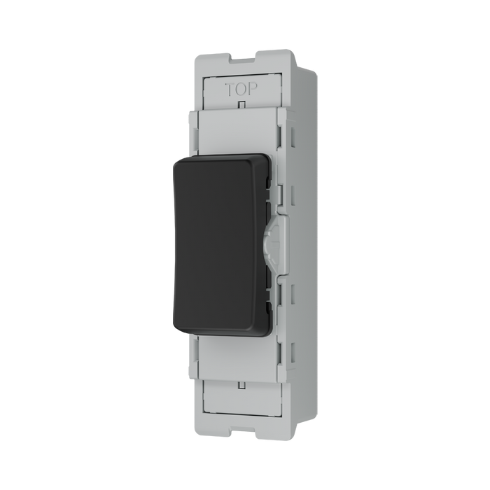 BG GridLite Matt Black 20A 2 Way Single Pole Retractive Centre-Off Switch Module MFB142C – angled view