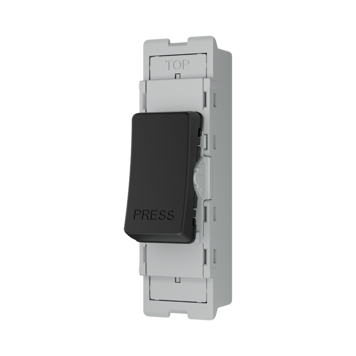 BG GridLite Matt Black 20A 2 Way Retractive PRESS Switch Module MFB142PR – angled view