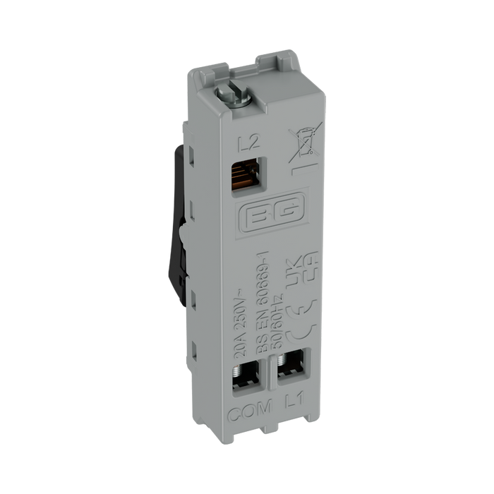 BG GridLite Matt Black 20A 2 Way Retractive PRESS Switch Module MFB142PR – side view
