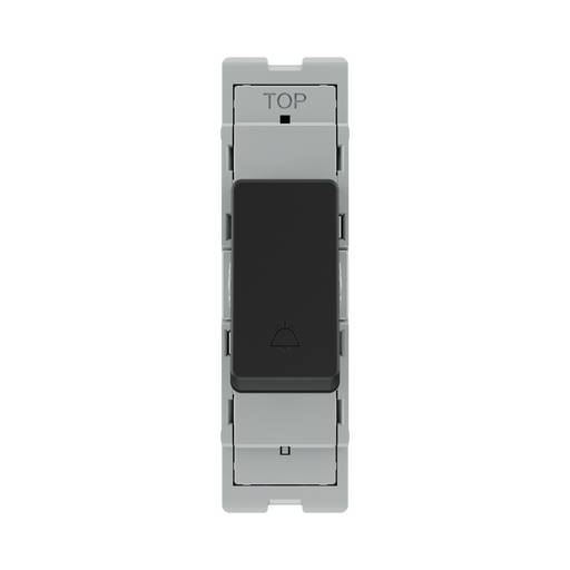 BG GridLite Matt Black 20A 1 Way Retractive Bell Symbol Switch Module MFB14BELL – front view