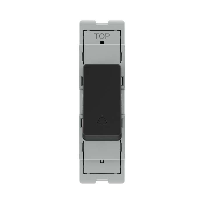 BG GridLite Matt Black 20A 1 Way Retractive Bell Symbol Switch Module MFB14BELL – front view