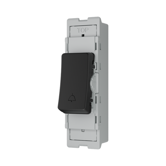 BG GridLite Matt Black 20A 1 Way Retractive Bell Symbol Switch Module MFB14BELL – angled view