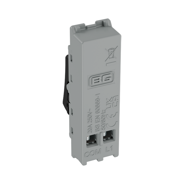 BG GridLite Matt Black 20A 1 Way Retractive Bell Symbol Switch Module MFB14BELL – side view