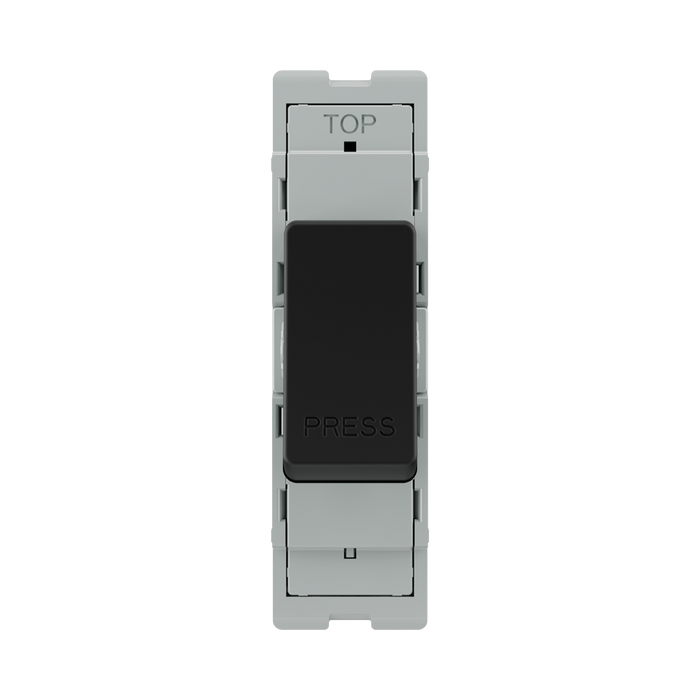BG GridLite Matt Black 20A 1 Way Retractive PRESS Switch Module MFB14PR – front view