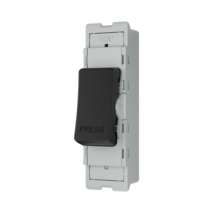 BG GridLite Matt Black 20A 1 Way Retractive PRESS Switch Module MFB14PR – angled view