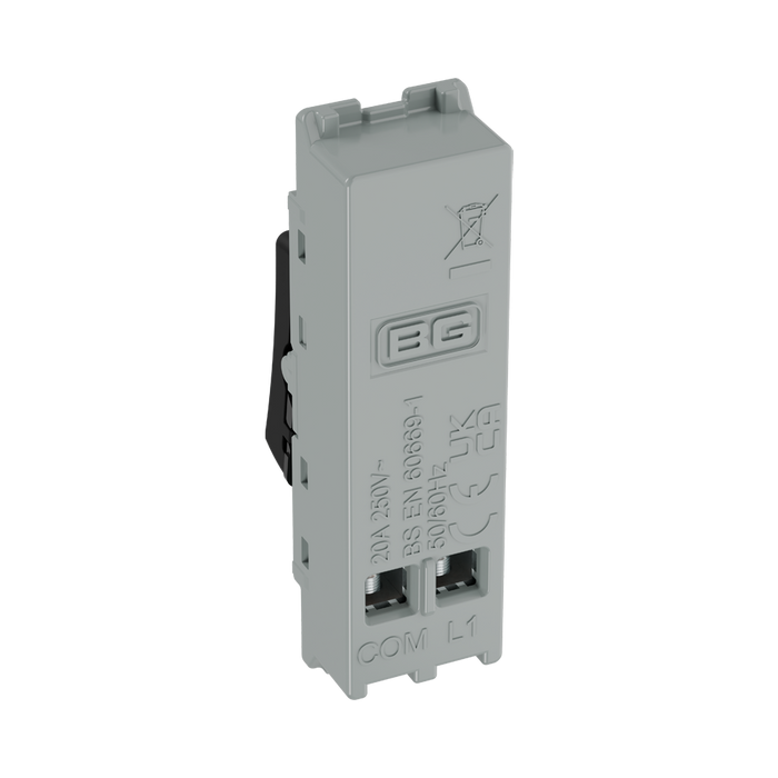 BG GridLite Matt Black 20A 1 Way Retractive PRESS Switch Module MFB14PR – side view