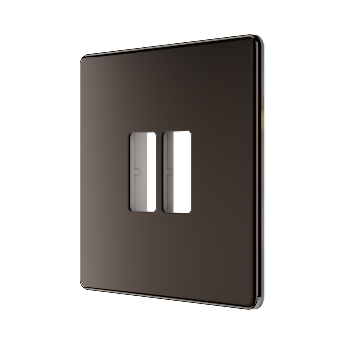 BG GridLite Flatplate Screwless Black Nickel 2G Grid Plate MFBN2 – angled view