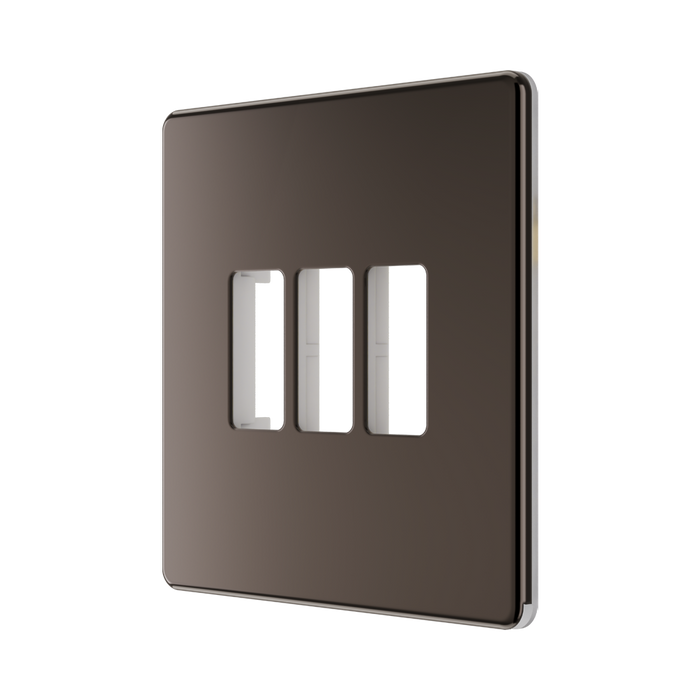 BG GridLite Flatplate Screwless Black Nickel 3G Grid Plate MFBN3 – angled view