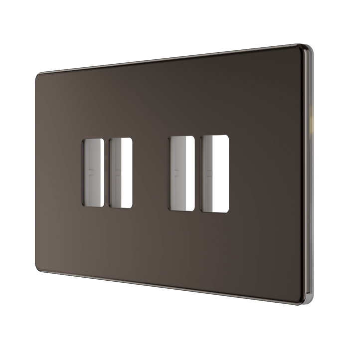 BG GridLite Flatplate Screwless Black Nickel 4G Grid Plate MFBN4 – angled view