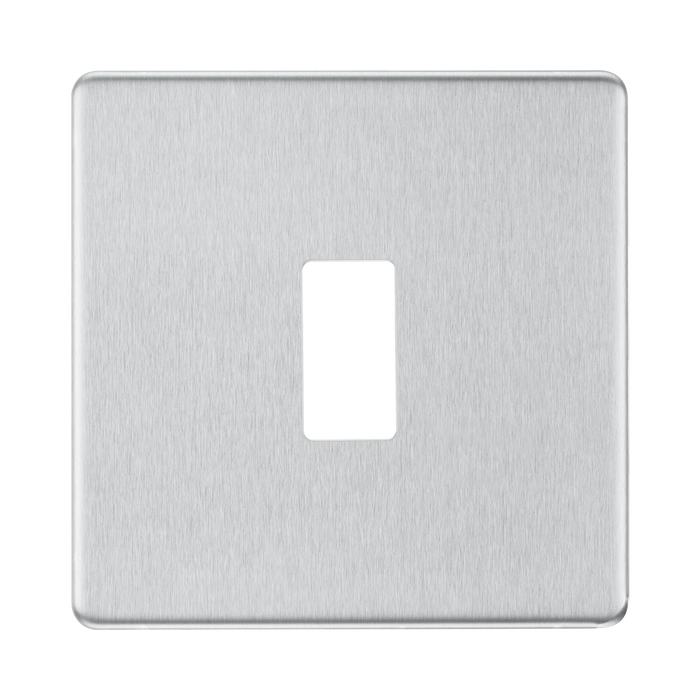 BG GridLite Flatplate Screwless Brushed Steel 1G Grid Plate MFBS1 – front view