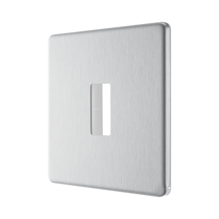 BG GridLite Flatplate Screwless Brushed Steel 1G Grid Plate MFBS1 – angled view