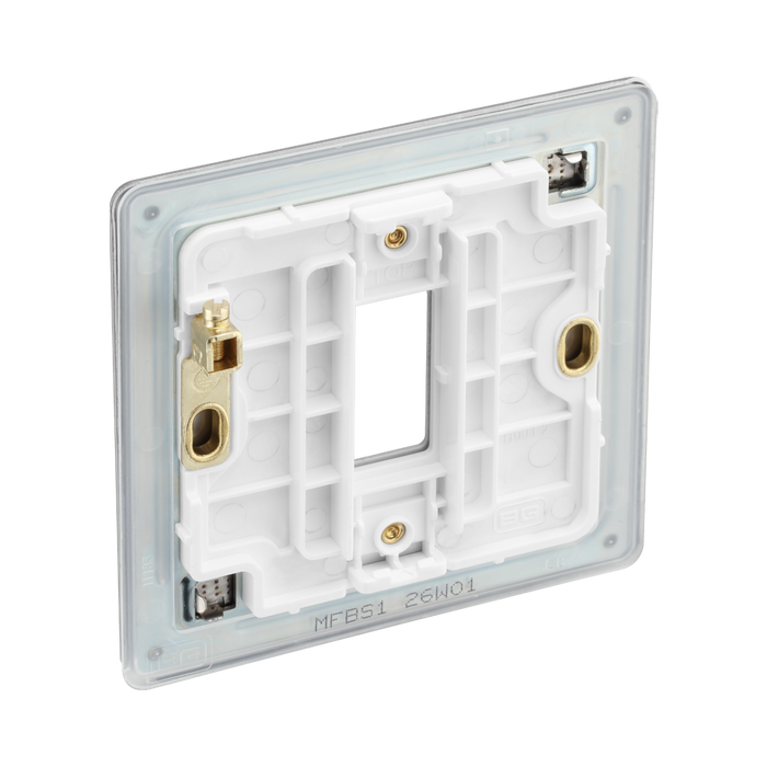 BG GridLite Flatplate Screwless Brushed Steel 1G Grid Plate MFBS1 – side view