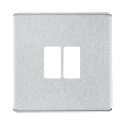 BG GridLite Flatplate Screwless Brushed Steel 2G Grid Plate MFBS2 – front view