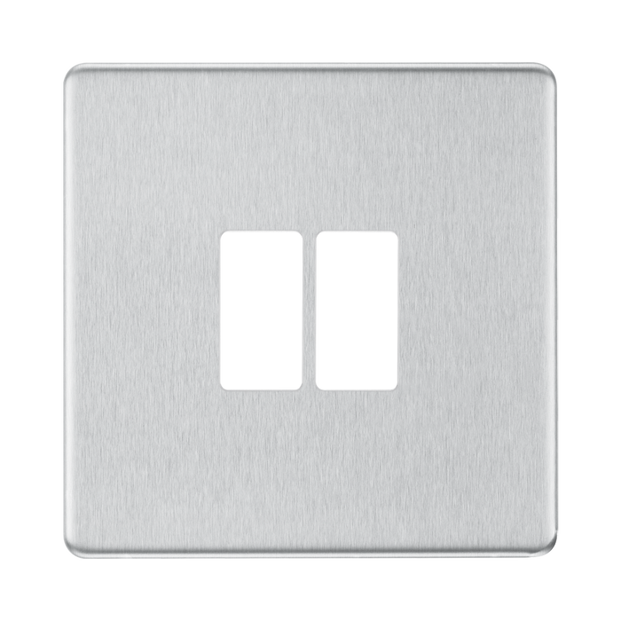 BG GridLite Flatplate Screwless Brushed Steel 2G Grid Plate MFBS2 – front view